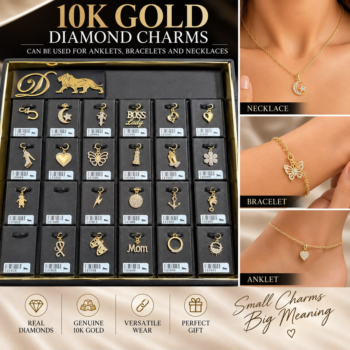 10K Yellow Gold Natural Diamond Charm Pendant – Choose Your Style – Bracelet Anklet Necklace