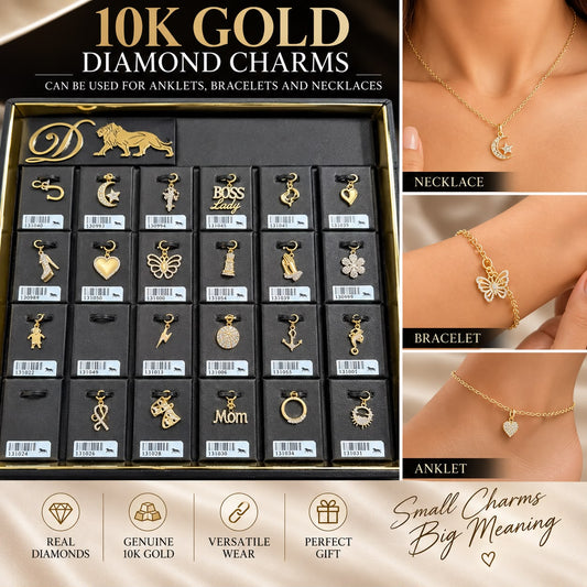 10K Yellow Gold Natural Diamond Charm Pendant – Choose Your Style – Bracelet Anklet Necklace
