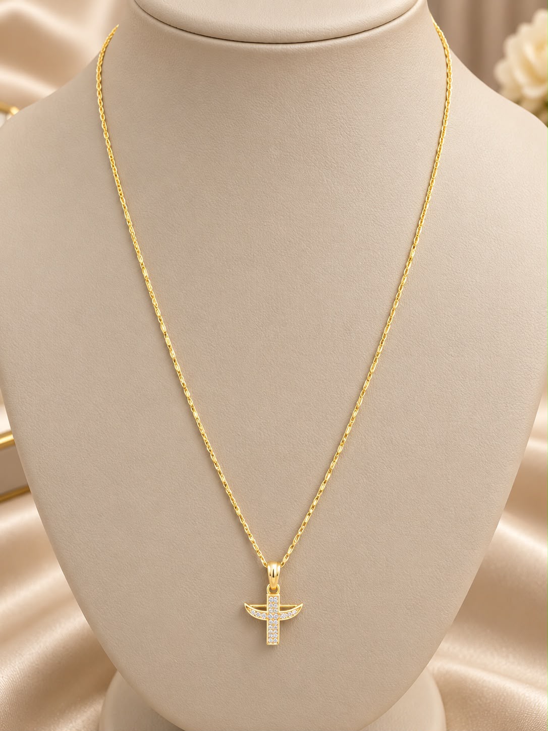14K Yellow Gold Chain with 1” Diamond Cross Pendant Necklace