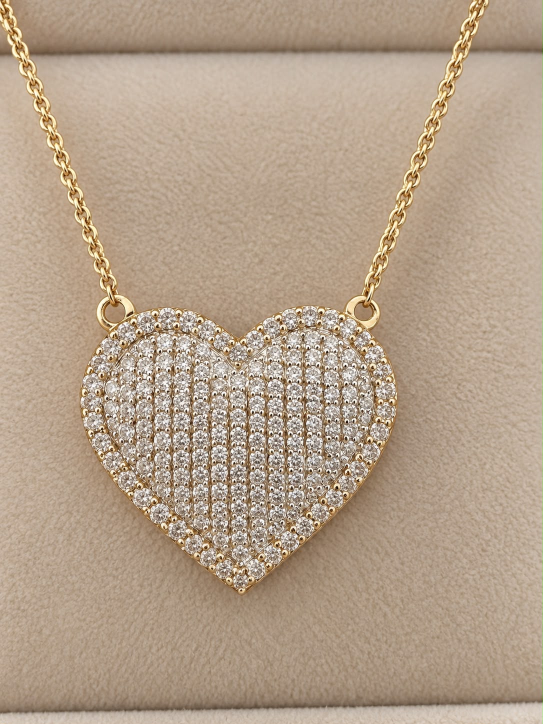 14K Yellow Gold 18” Diamond Heart Necklace – 1” Heart Pendant