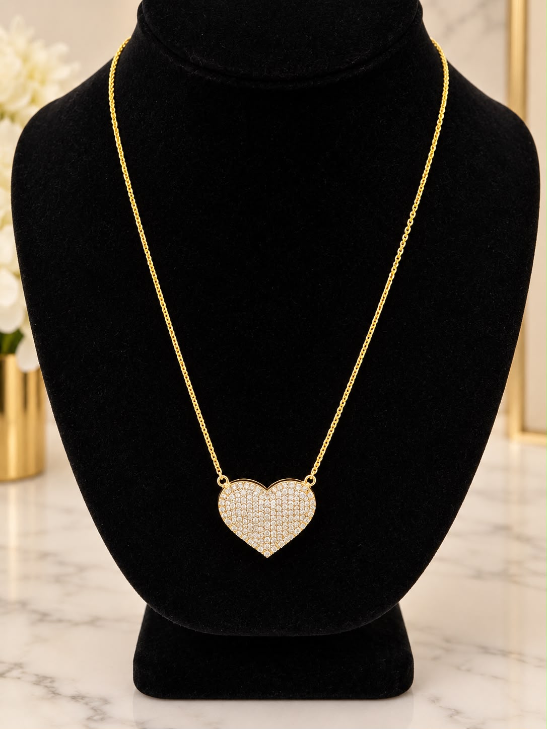 14K Yellow Gold 18” Diamond Heart Necklace – 1” Heart Pendant