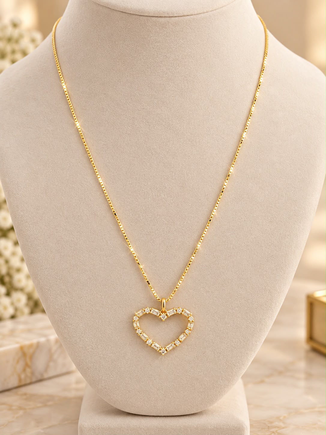 14K Yellow Gold 16” Necklace with 1” Natural Diamond Heart Pendant