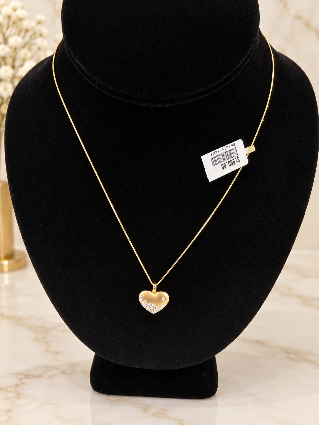 14K Yellow Gold Genuine Diamond Heart Pendant Necklace 16” Fine Jewelry