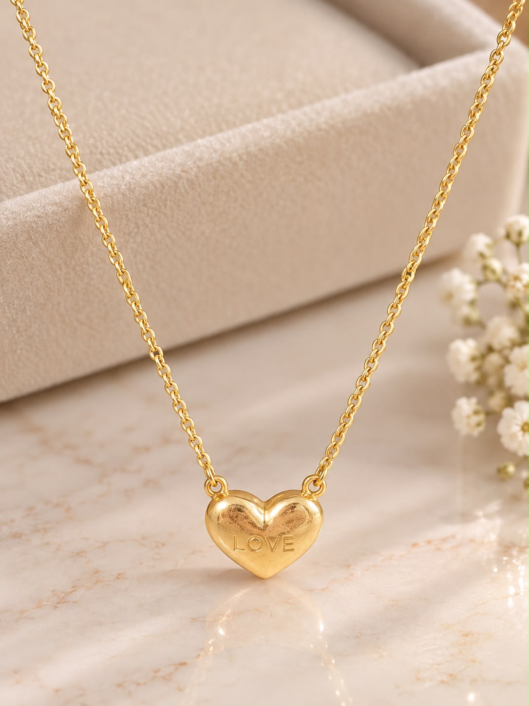 14K Yellow Gold 16” Necklace with “LOVE” Heart Charm Pendant – Elegant Gift