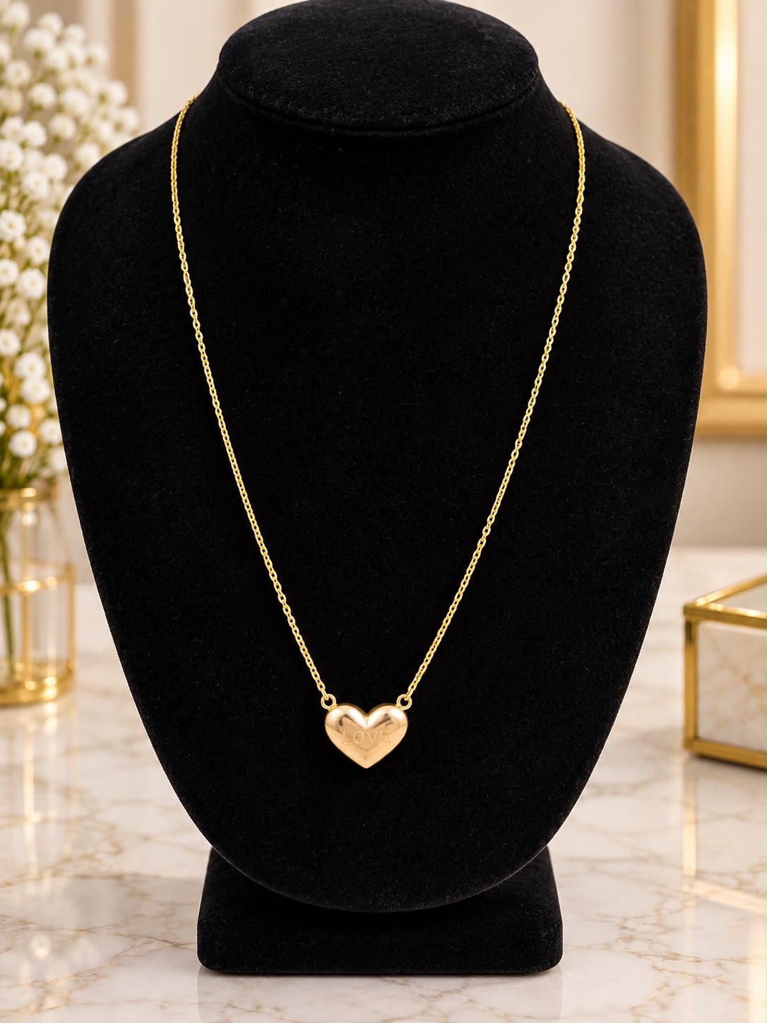 14K Yellow Gold 16” Necklace with “LOVE” Heart Charm Pendant – Elegant Gift