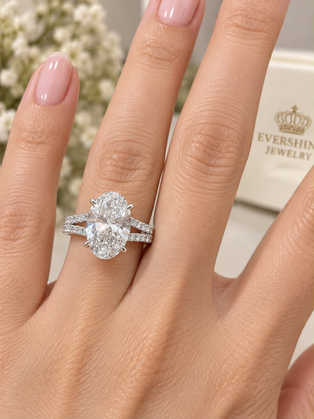 4K White Gold 3.60 CT Oval Lab Grown Diamond Ring IGI Certified Size 7