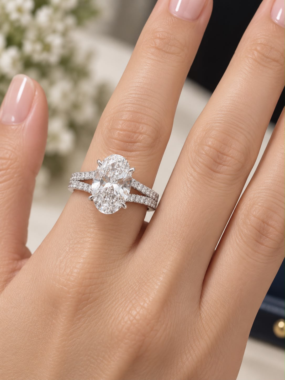 4K White Gold 3.60 CT Oval Lab Grown Diamond Ring IGI Certified Size 7
