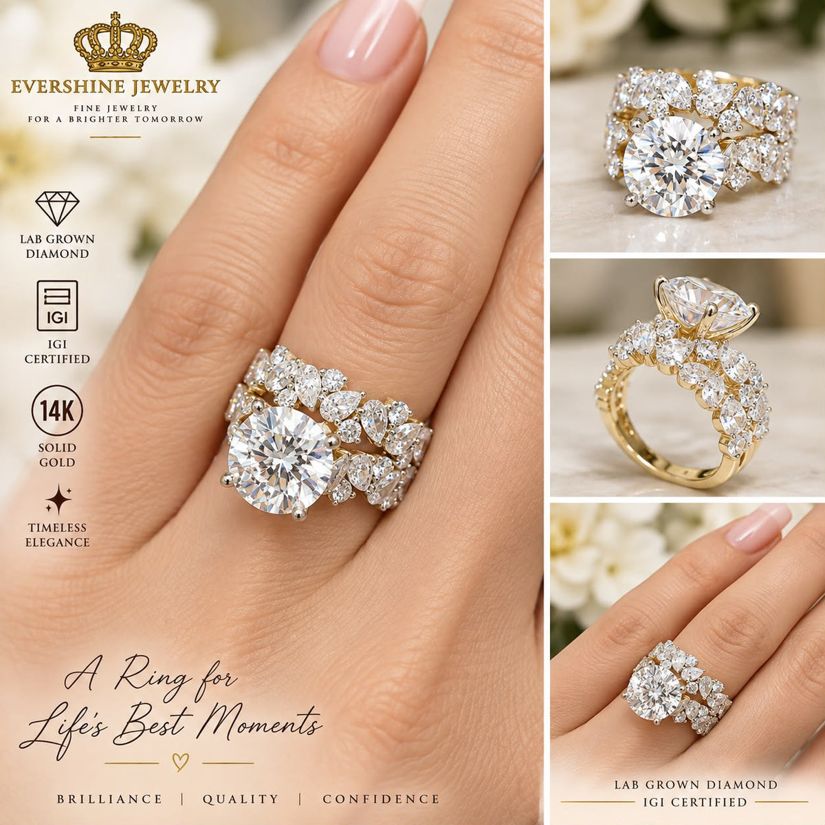 14K Gold 6.69 CTW Lab Grown Diamond Ring IGI Certified Size 7