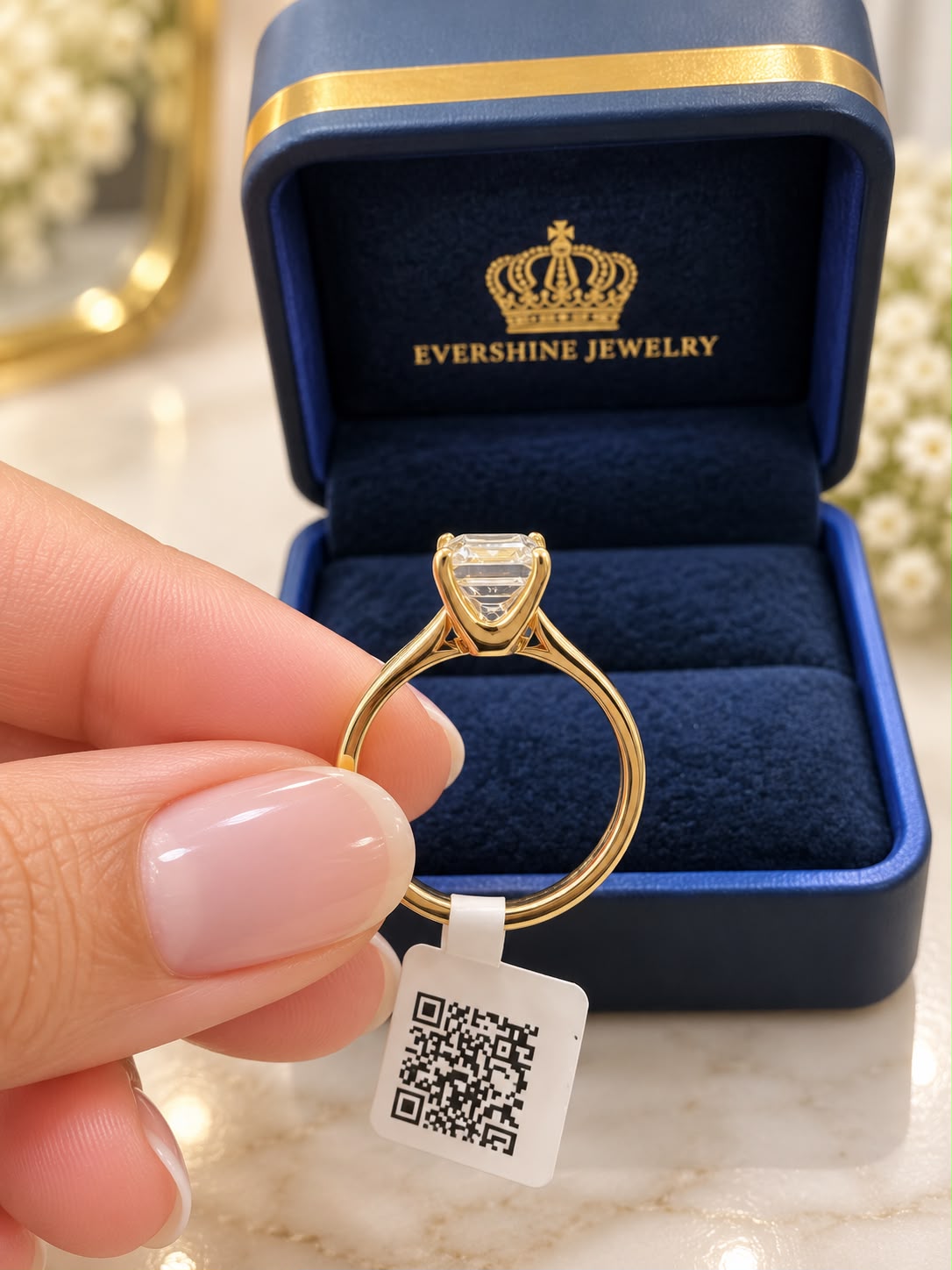 14K Gold IGI Certified 3.09 CT Lab Grown Diamond Emerald Cut Ring Size 7