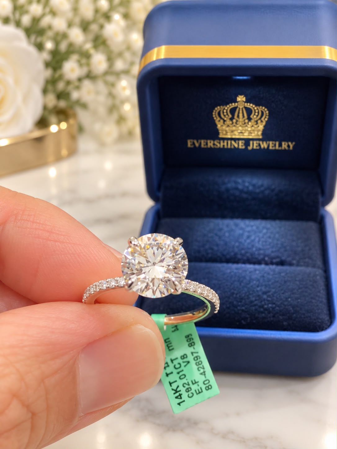 14K Gold 2 CT Lab Grown Diamond Round Brilliant Engagement Ring Size 7
