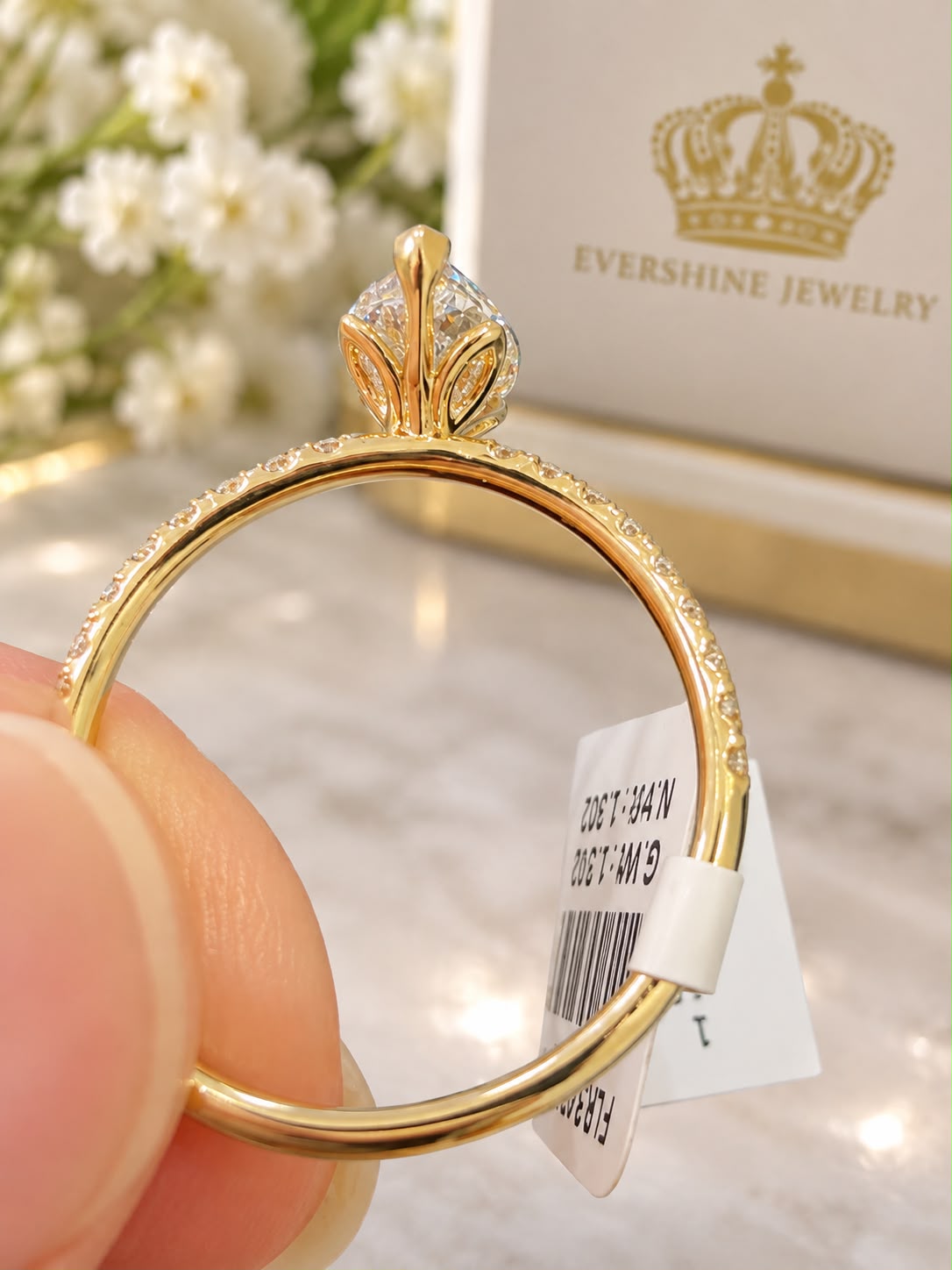 14K Yellow Gold 3 CT Lab Grown Marquise Diamond Ring IGI Certified Size 7