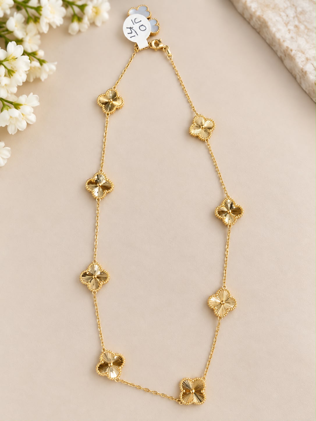10K Yellow Gold Flower Station Necklace Elegant Floral Design Fine Jewelry