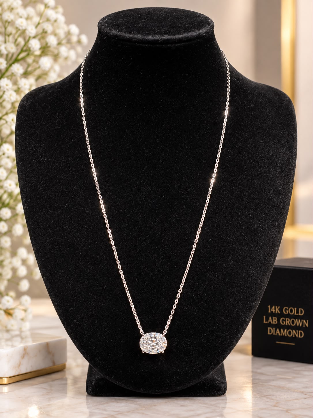 18K White Gold 3.05 CT IGI Certified VS Lab Grown Oval Diamond Necklace 20”