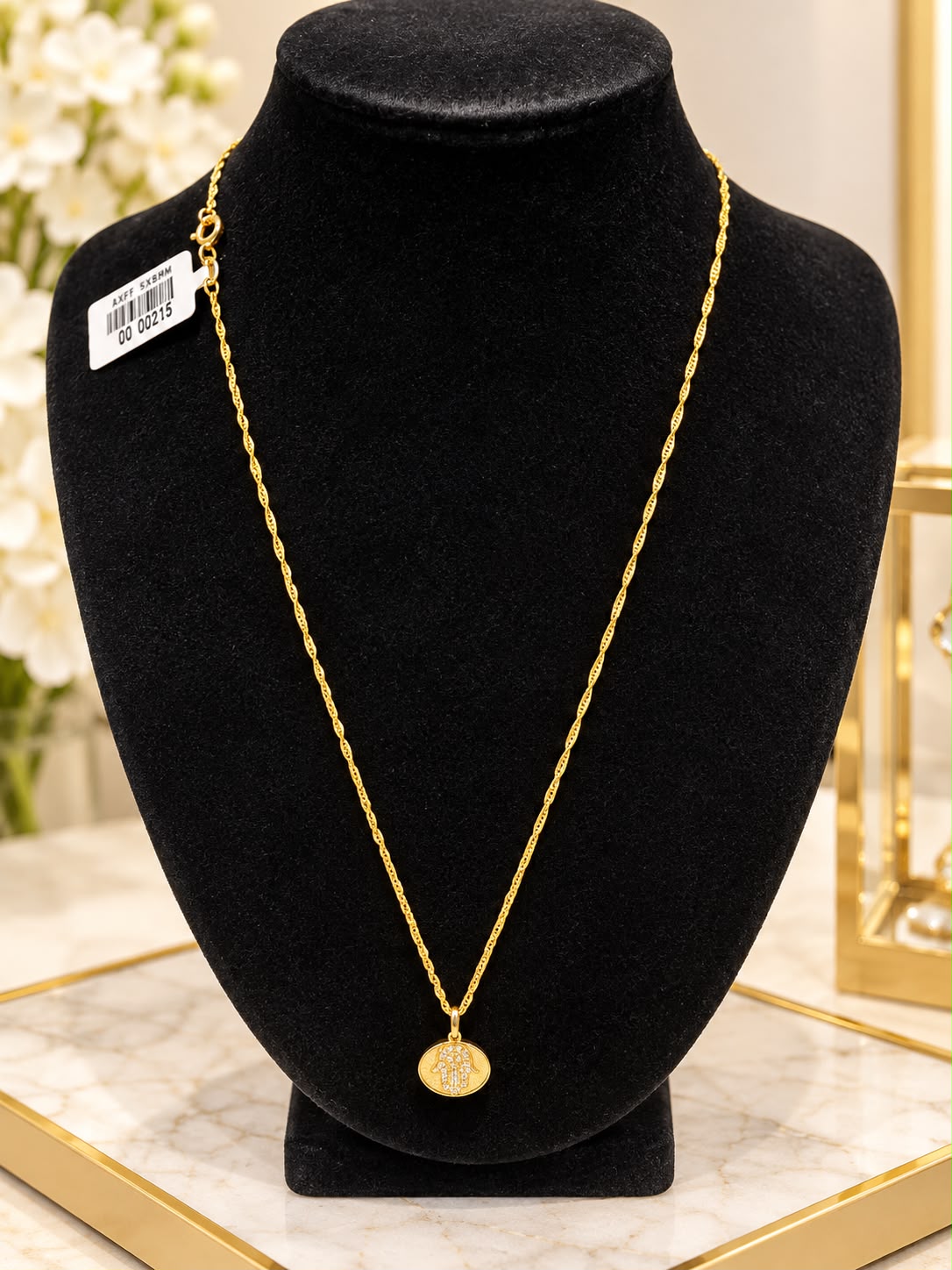 14K Yellow Gold Hamsa Hand CZ Pendant Necklace 18” Good Luck Protection Charm