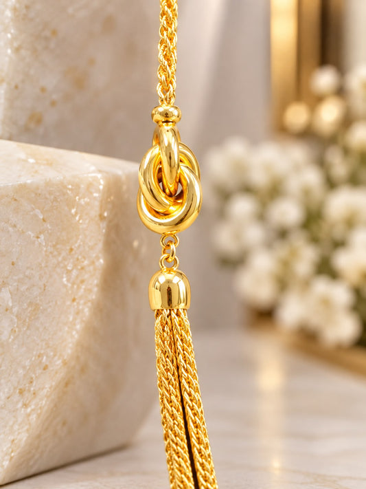 10K Yellow Gold 19” Multi Strand Chain Necklace Elegant Knot Station Design