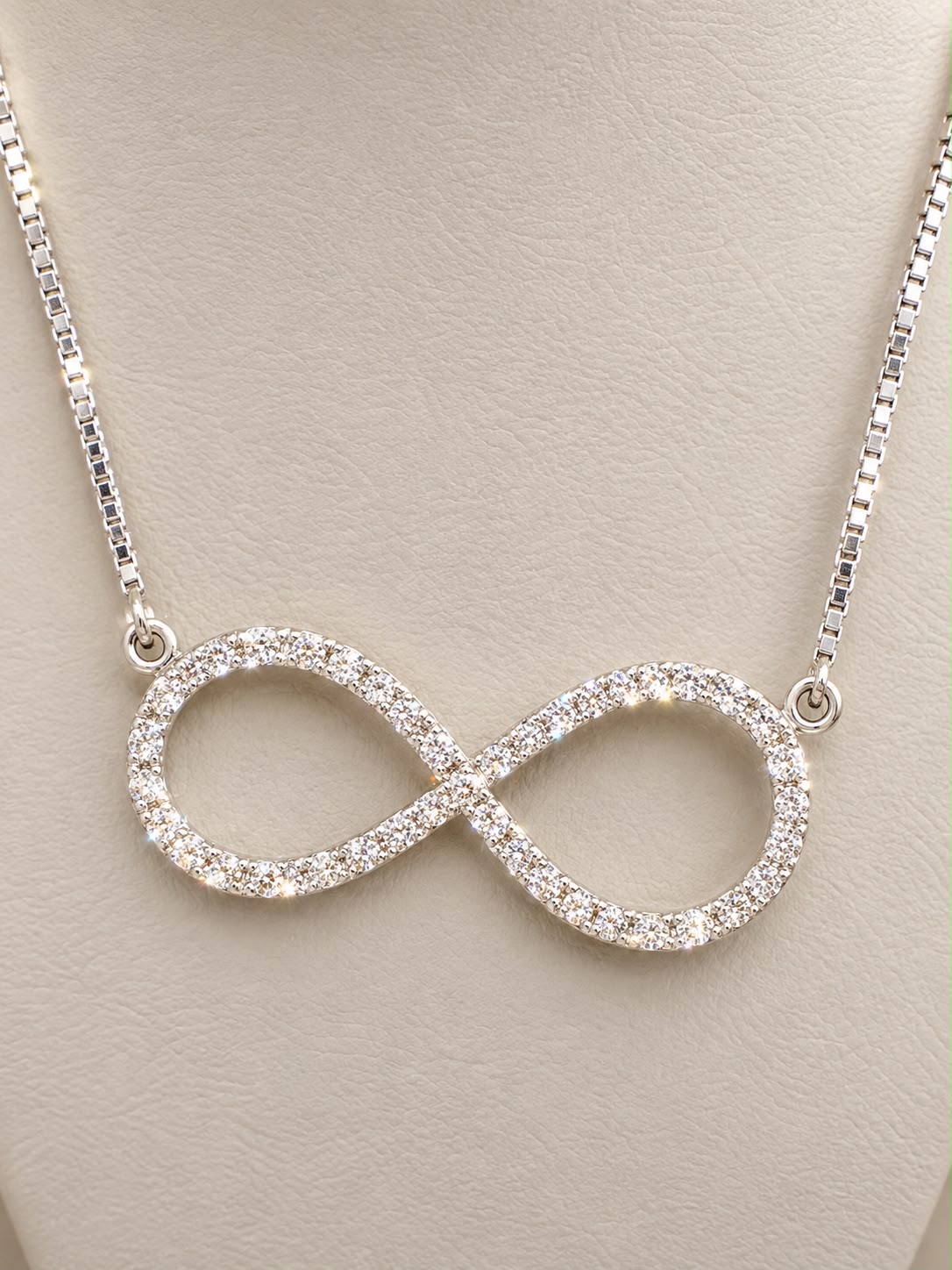 10K White Gold Natural Diamond Infinity Necklace 22” Pendant Fine Jewelry