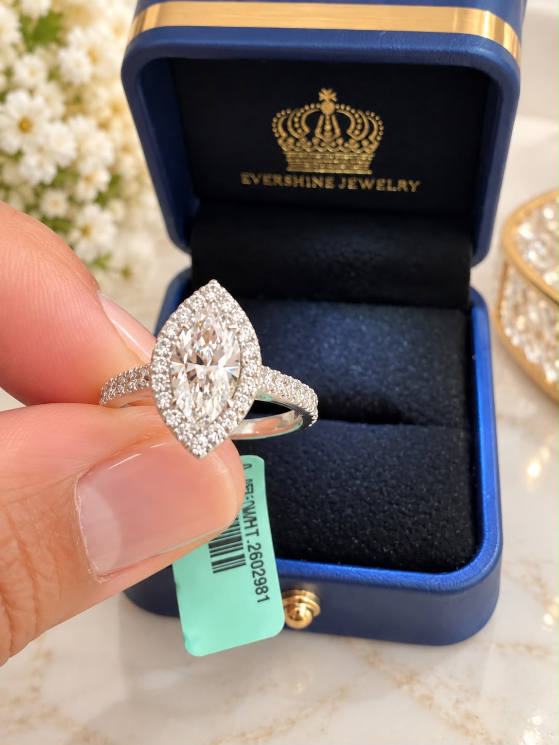 14K White Gold 3.00 CTW Lab Grown Diamond Marquise Ring 1.56 CT Center IGI