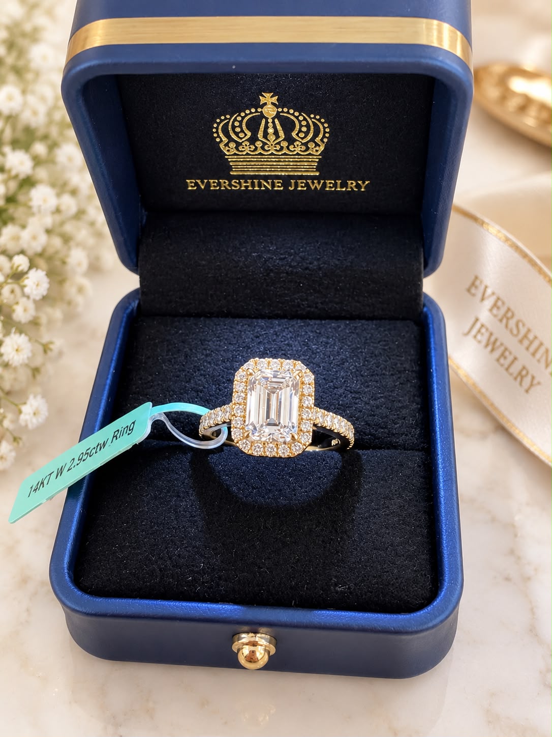 14K White Gold 2.96 CTW Lab Grown Emerald Cut Diamond Ring IGI G VVS1 Size 7