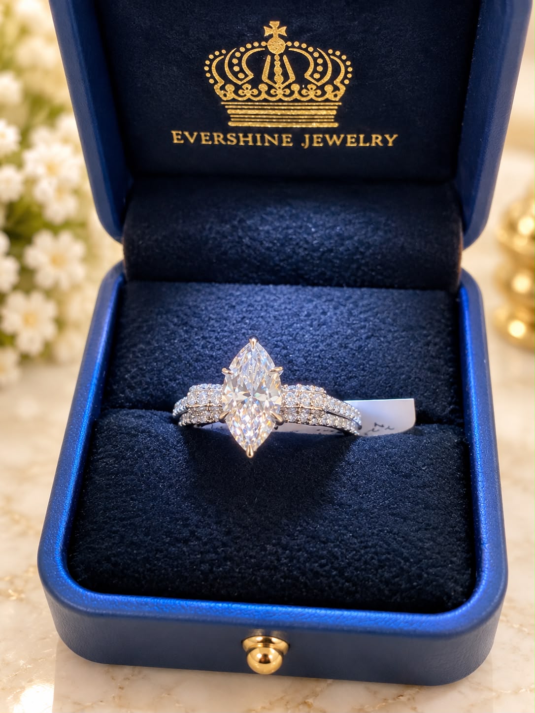 14K Gold 1.81 CTW Lab Grown Marquise Diamond Engagement Ring Size 7