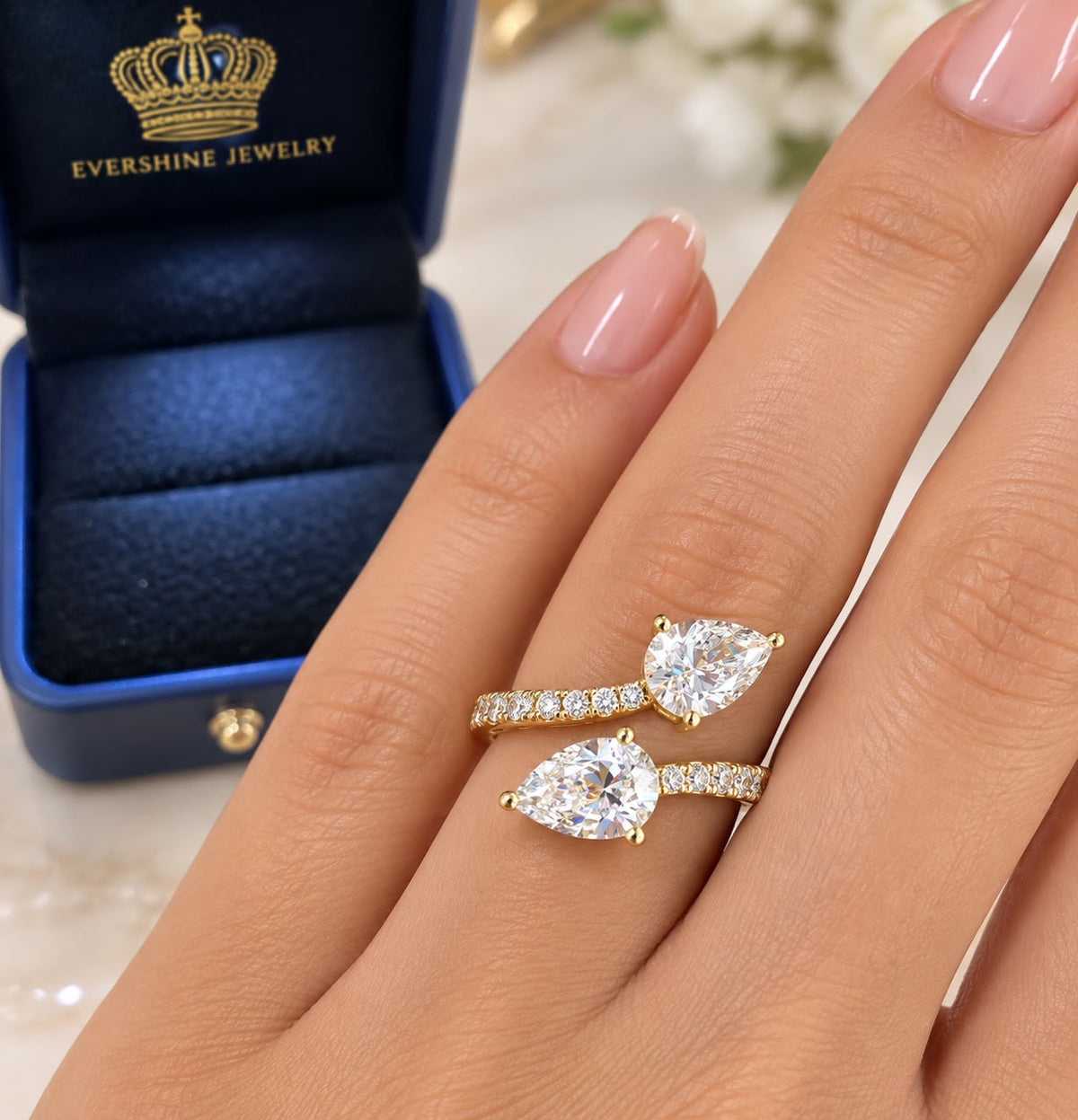 14K Yellow Gold 2.62 CTW Lab Grown Diamond Pear Shape Bypass Ring Size 7