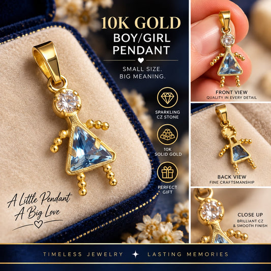 10K Solid Yellow Gold CZ Boy/Girl Pendant – Choice of Color – Kids Charm