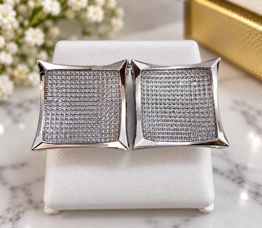 10K White Gold 1.75 CTW Diamond Square Stud Earrings – Push Back