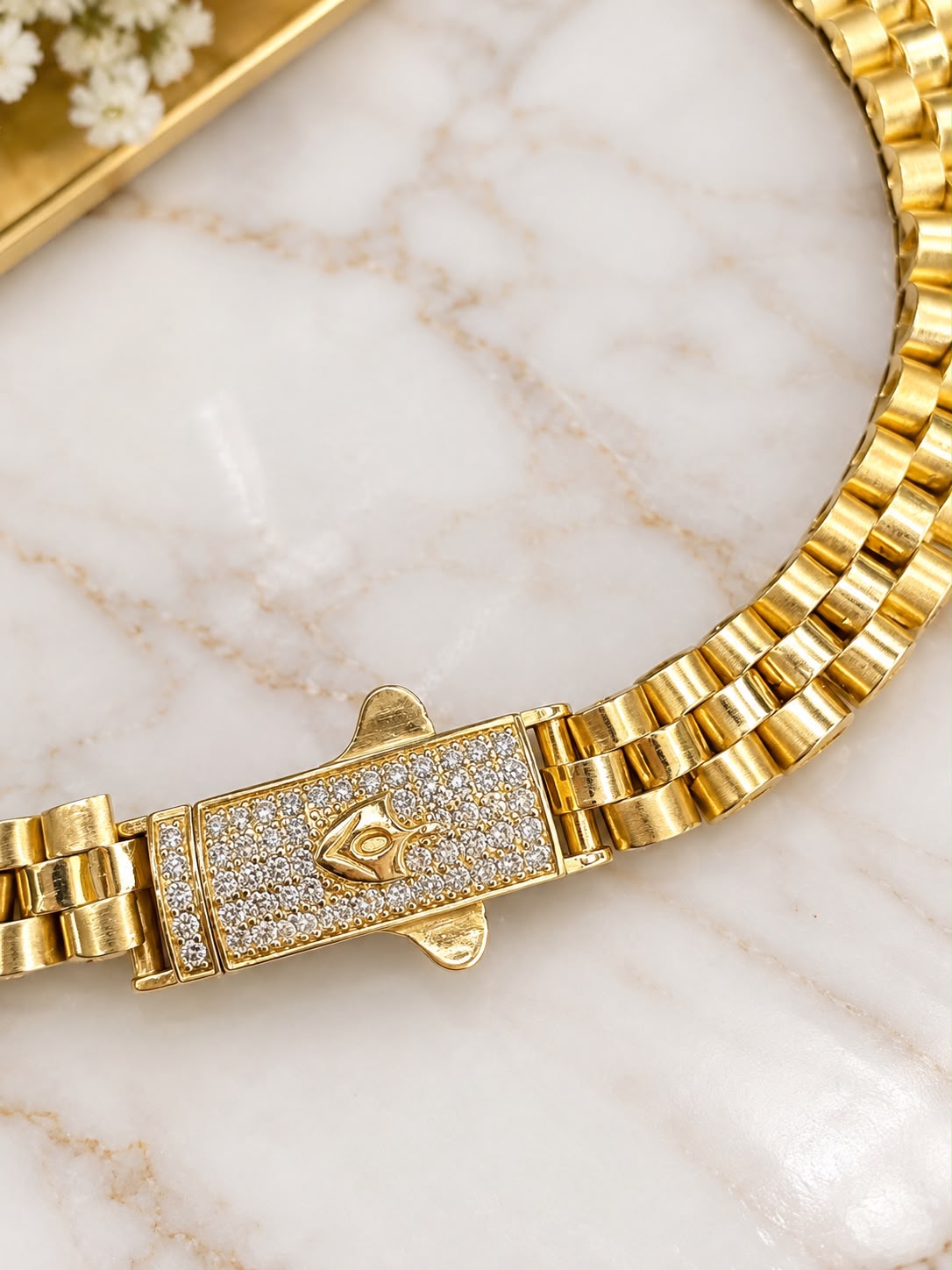 10K Yellow Gold Men’s Bracelet with CZ Stone Clasp 10 Inch Statement Bracelet
