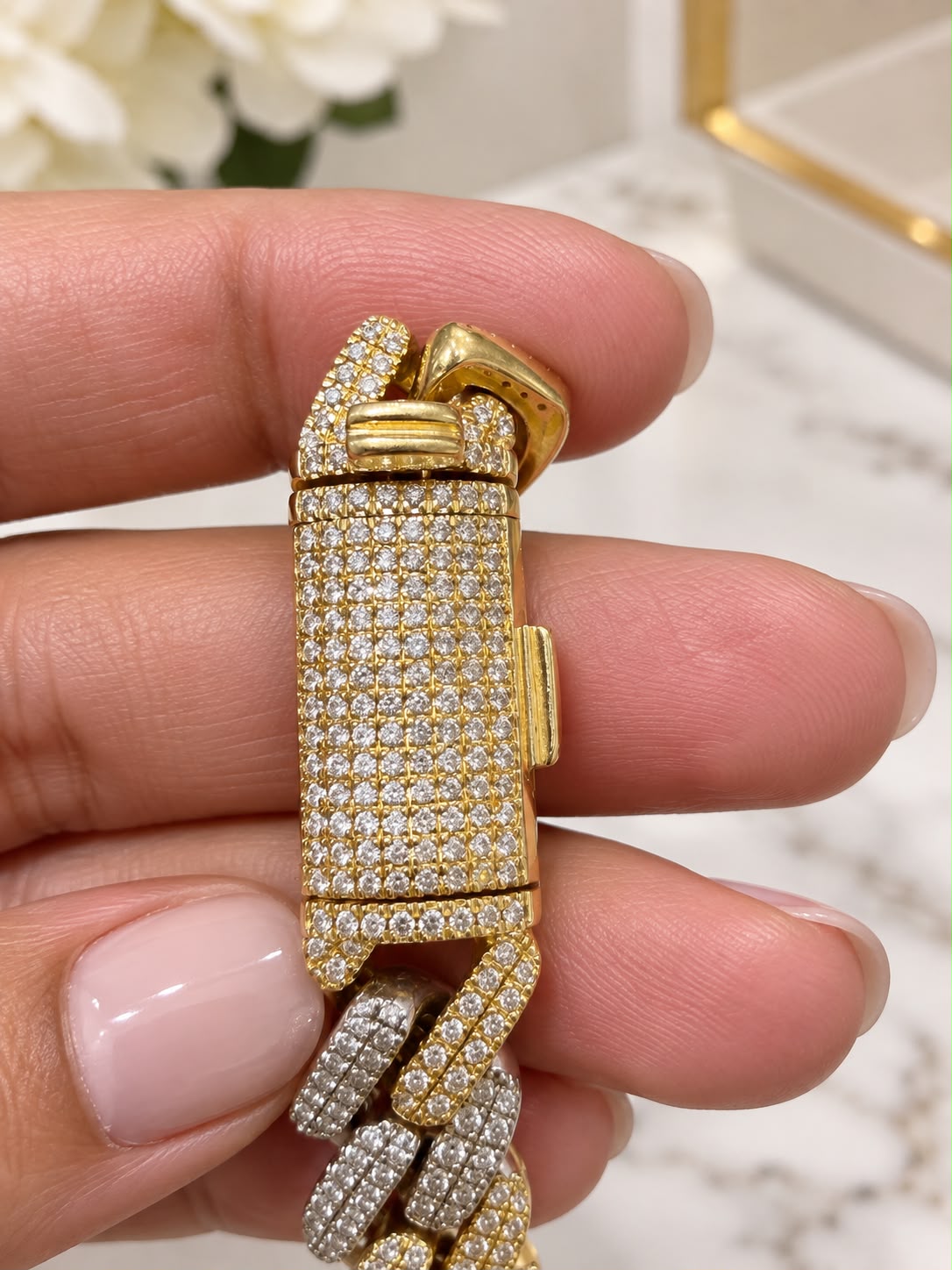10K Gold Tri-Color Diamond Cuban Link Necklace 20” 12.5mm 10.41 CT