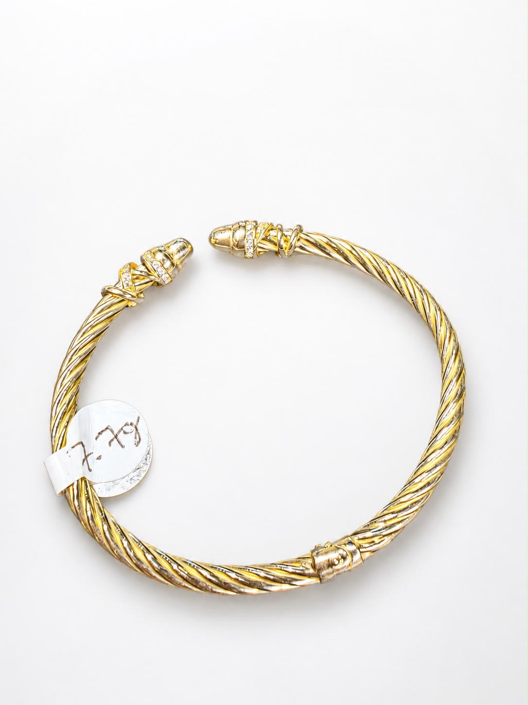 14K Yellow Gold Men’s Cable Cuff Bangle Bracelet CZ Accents 7.7g