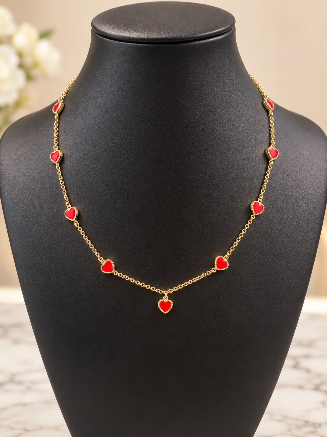 Beautiful 14K yellow gold heart station necklace