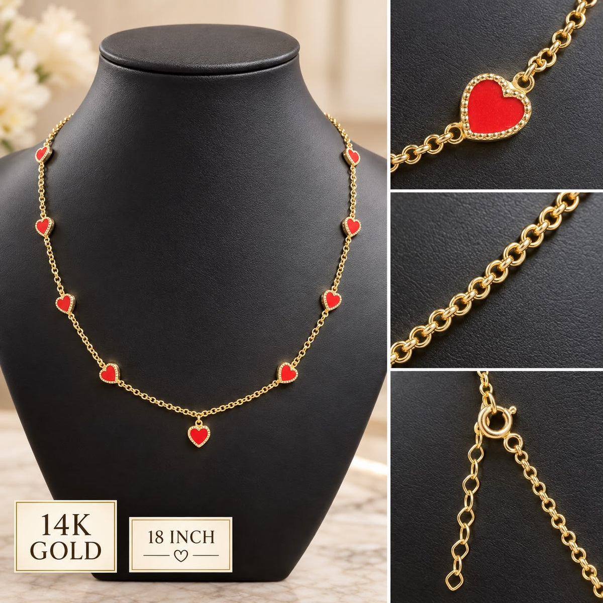 Beautiful 14K yellow gold heart station necklace