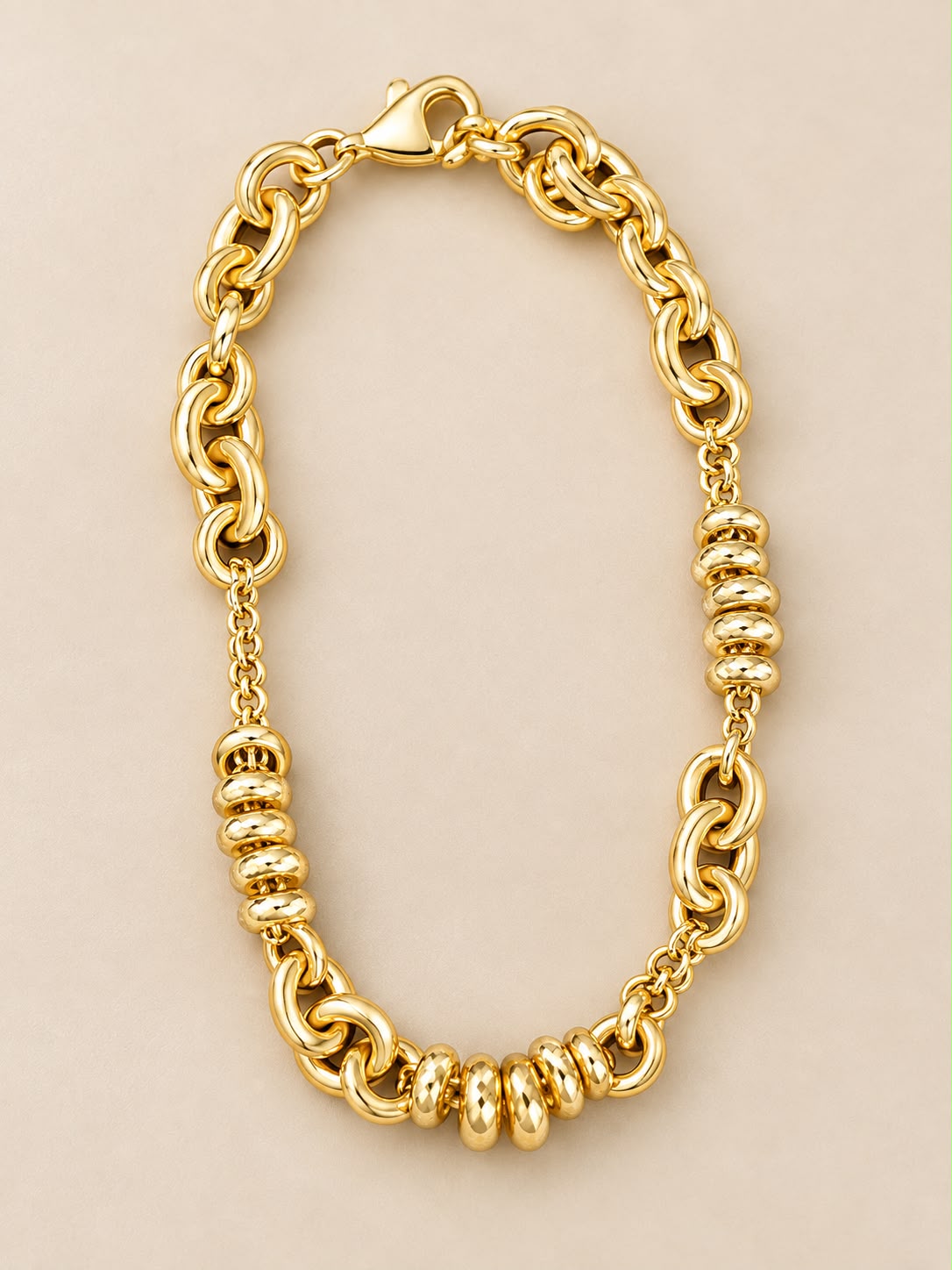 14K Yellow Gold 7” Multi Link Beaded Station Bracelet 5.03g