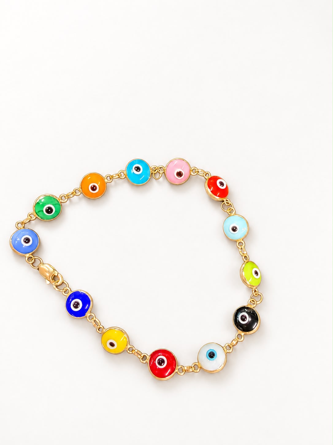 14K Yellow Gold 7” Multicolor Evil Eye Bracelet 5.07g