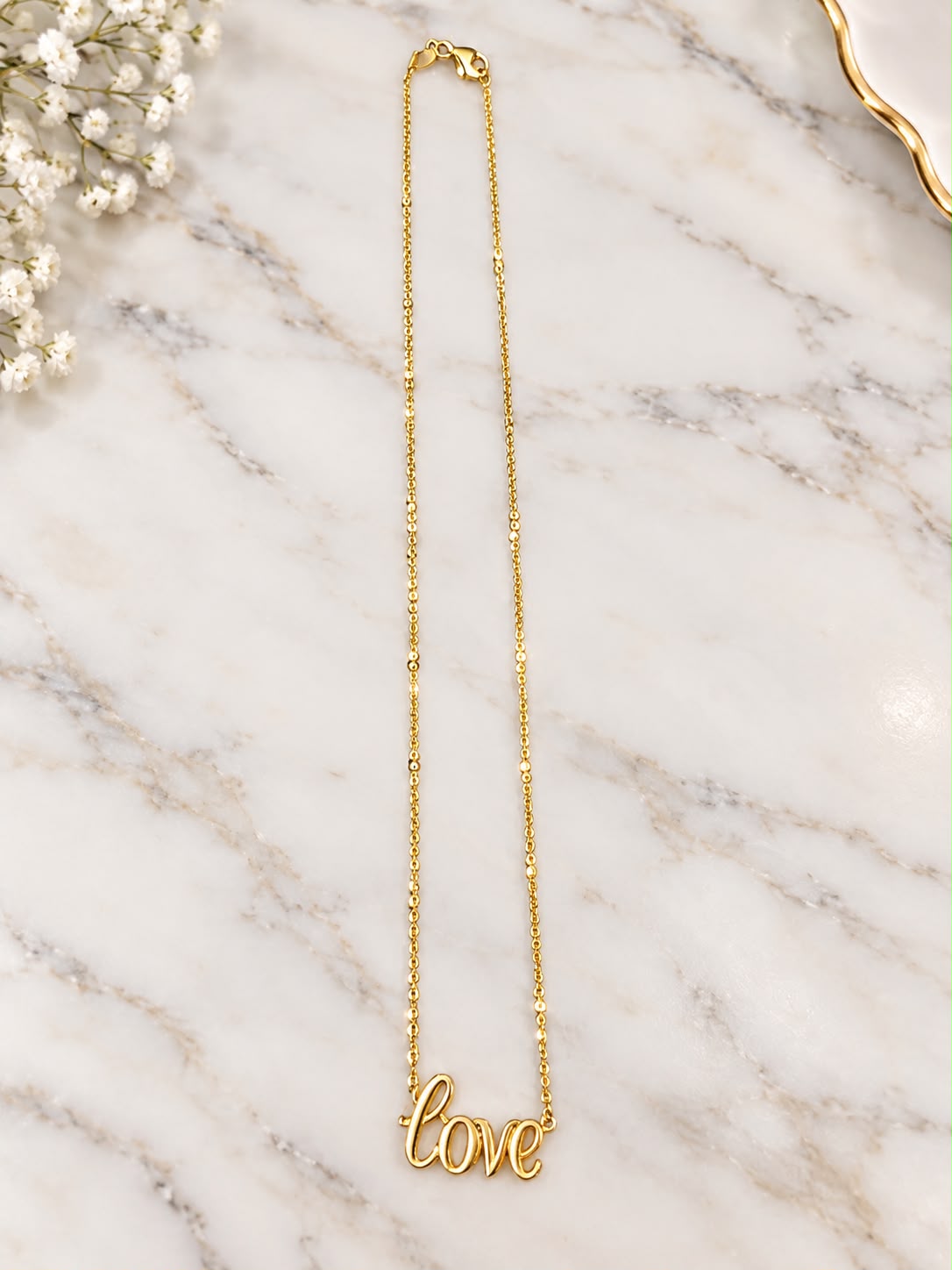 14K Yellow Gold Love Script Pendant Necklace 16-18” 3.71g