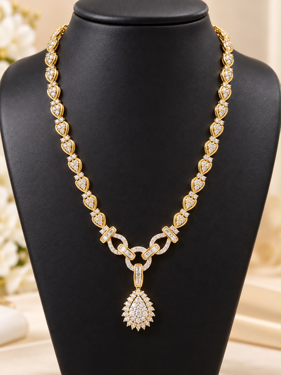 14K Yellow Gold 2.5 CT Diamond 20” Teardrop Pendant Necklace