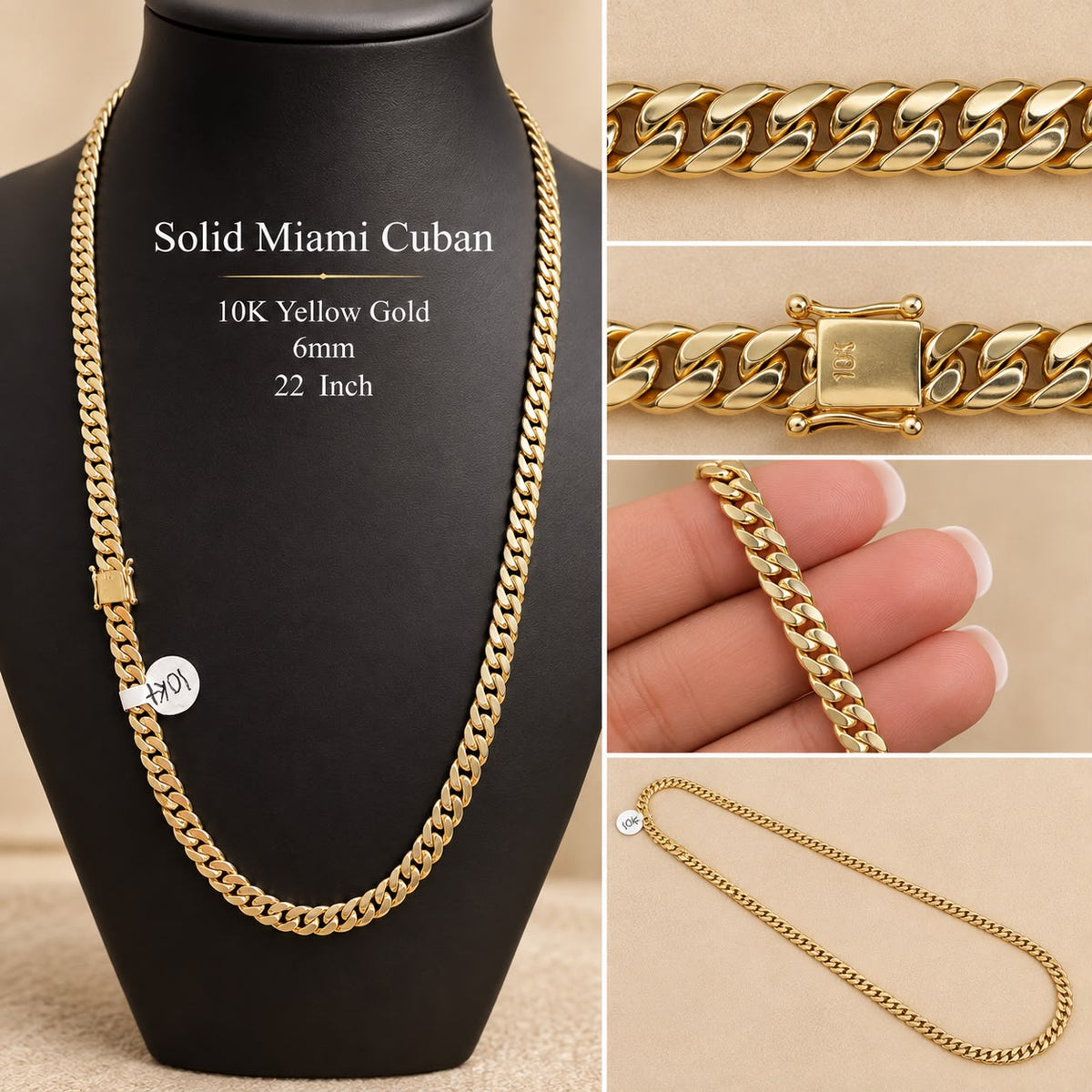 10K Yellow Gold Solid Miami Cuban Link Chain 22” 6mm 39.73 Grams