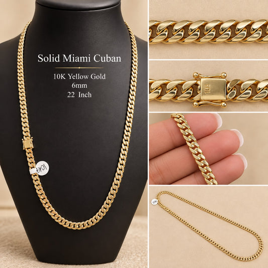 10K Yellow Gold Solid Miami Cuban Link Chain 22” 6mm 39.73 Grams