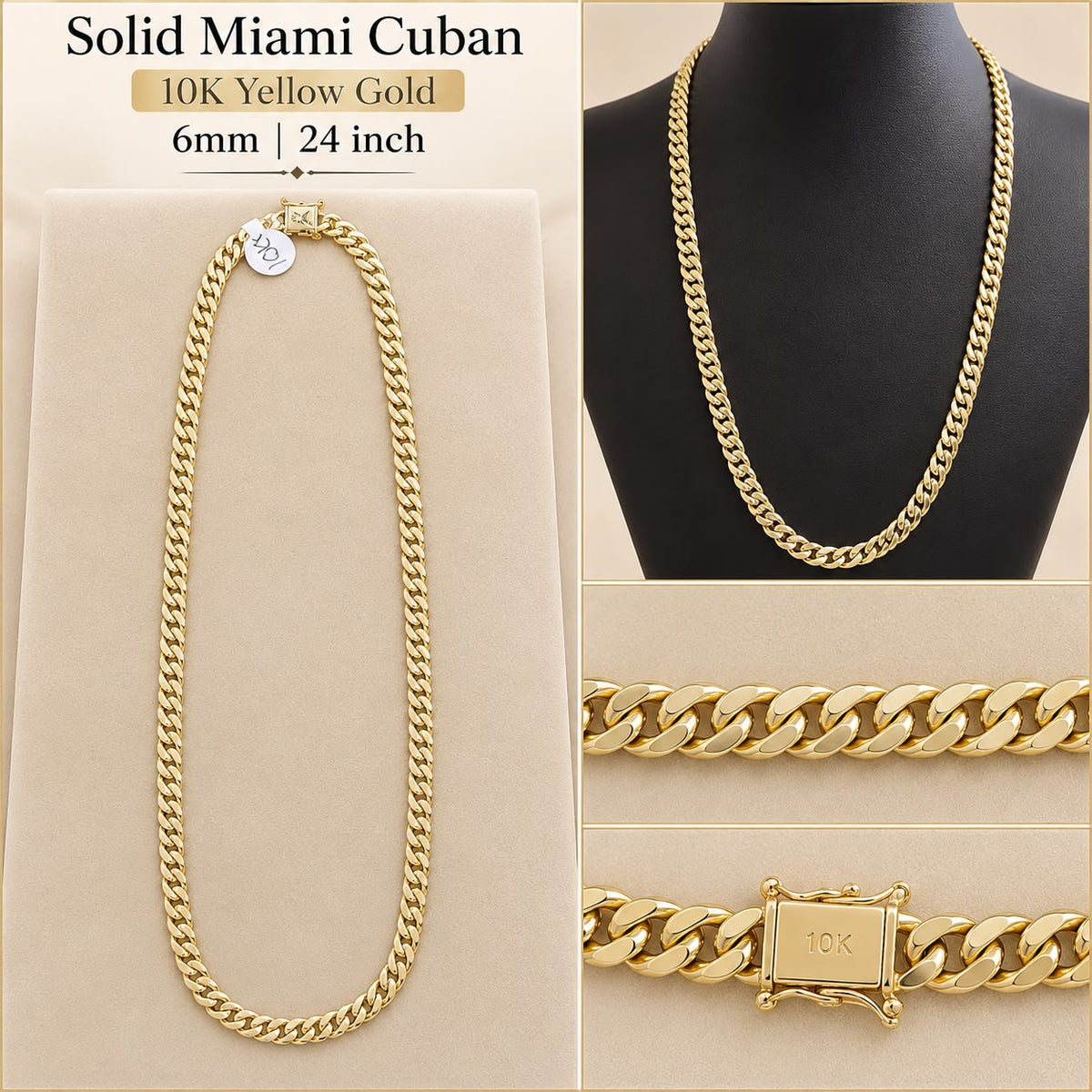 10K Yellow Gold Solid Miami Cuban Link Chain 24” 6mm 42 Grams