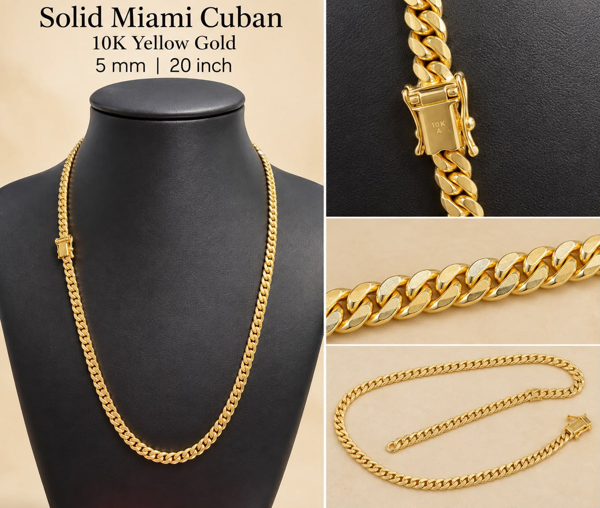 10K Yellow Gold Solid Miami Cuban Link Chain 20” 5mm 36.7 Grams