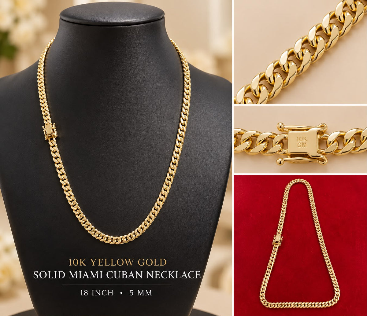10K Yellow Gold Solid Miami Cuban Link Necklace 18” 5mm – 32 Grams