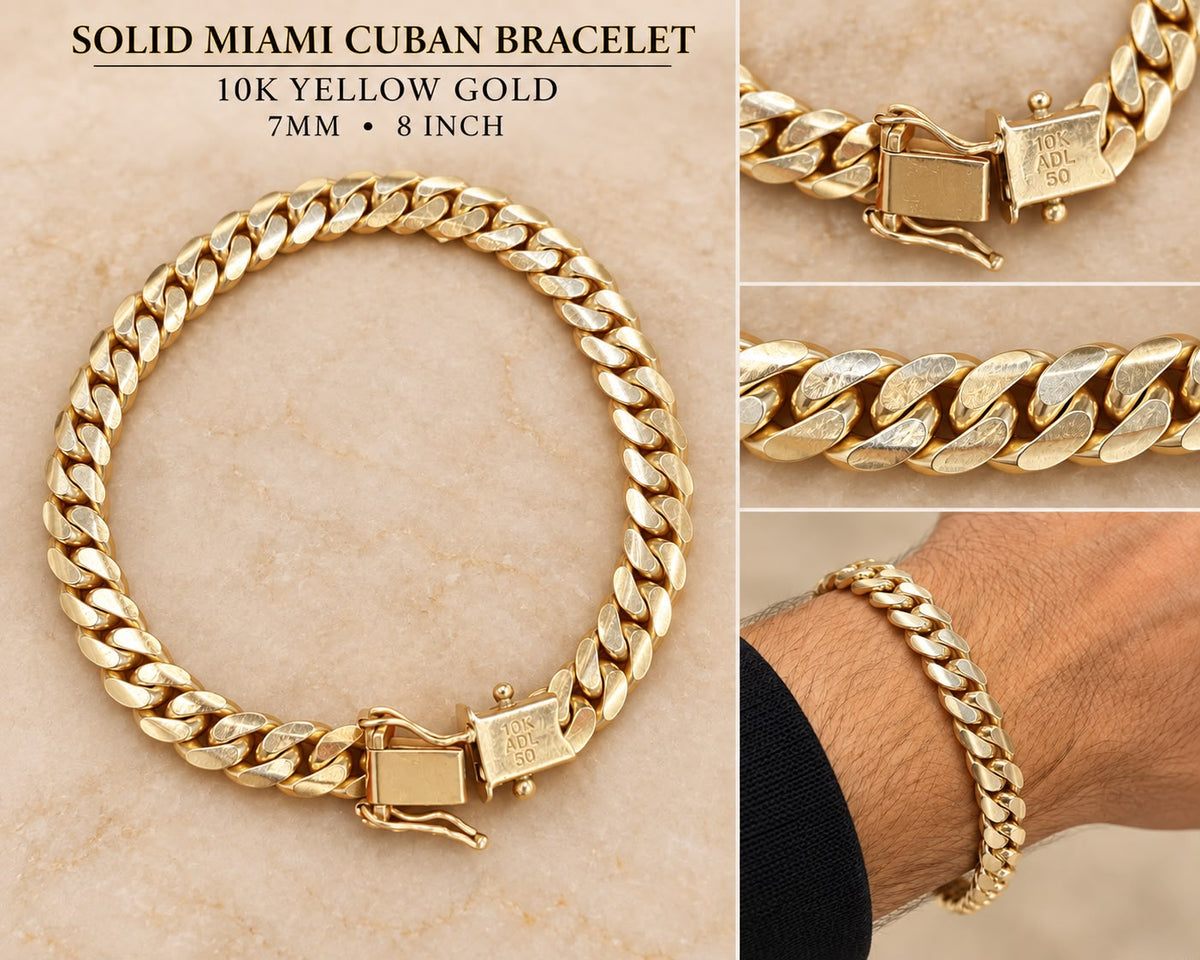 10K Yellow Gold Solid Miami Cuban Link Bracelet 7mm 8” – 23.86 Grams