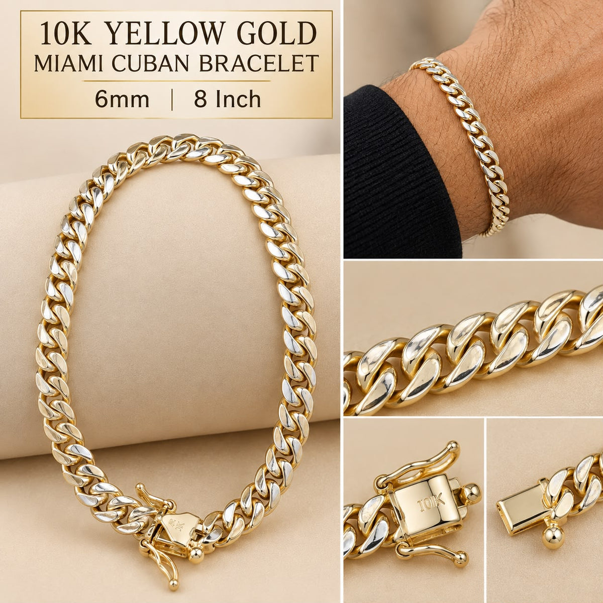 10K Yellow Gold Miami Cuban Link Bracelet 6mm 8” – 16.4 Grams