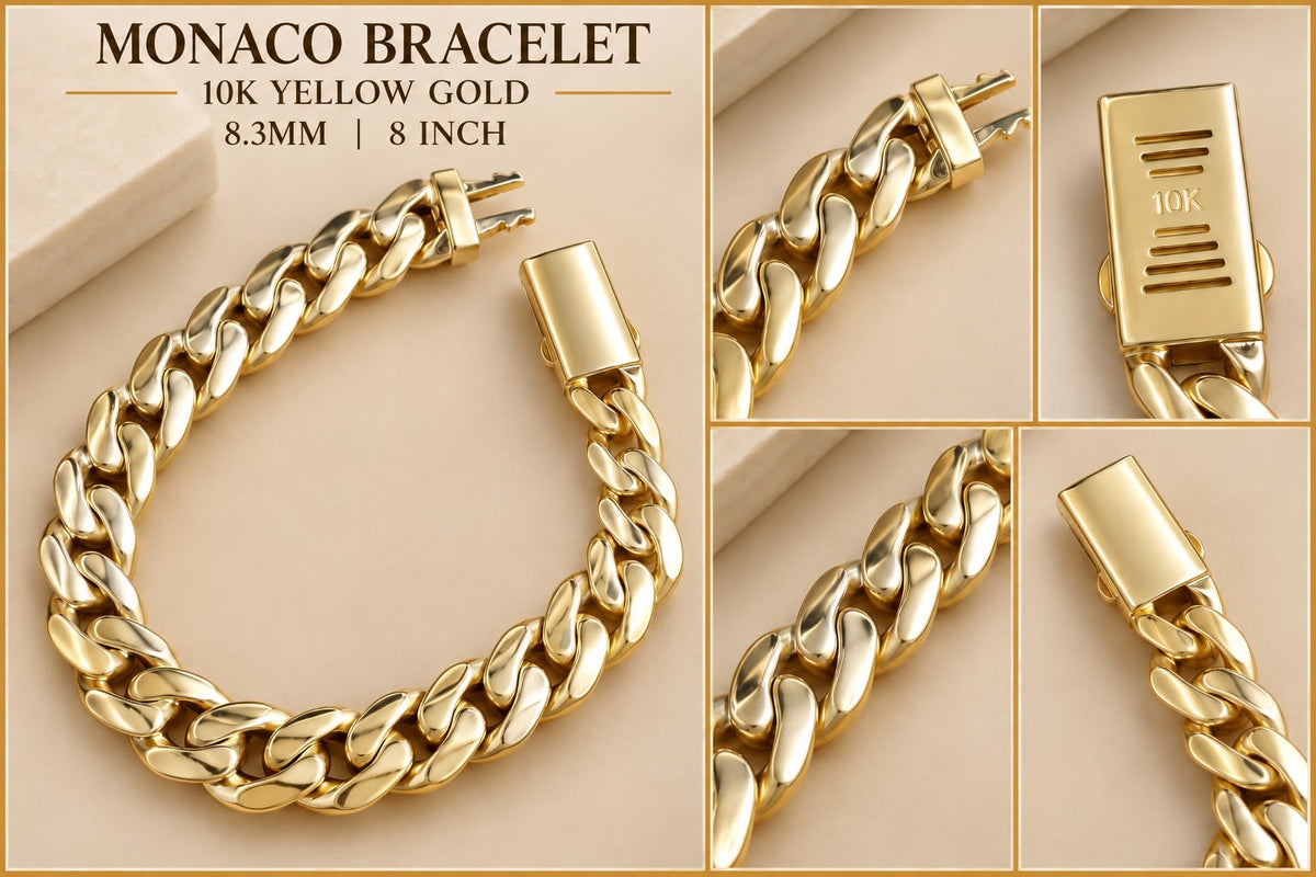 10K Yellow Gold Monaco Bracelet 8.3mm 8” – 9.30 Grams