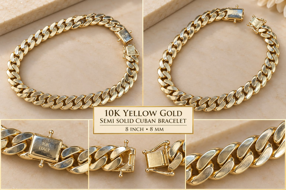 10K Yellow Gold Semi-Solid Cuban Link Men’s Bracelet 8mm 8” – 10.3 Grams