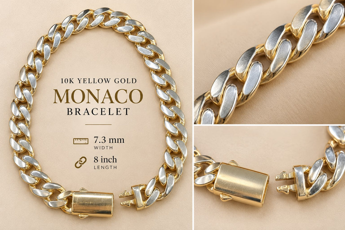10K Yellow Gold Monaco Bracelet 8” 7.3mm – 7.93 Grams