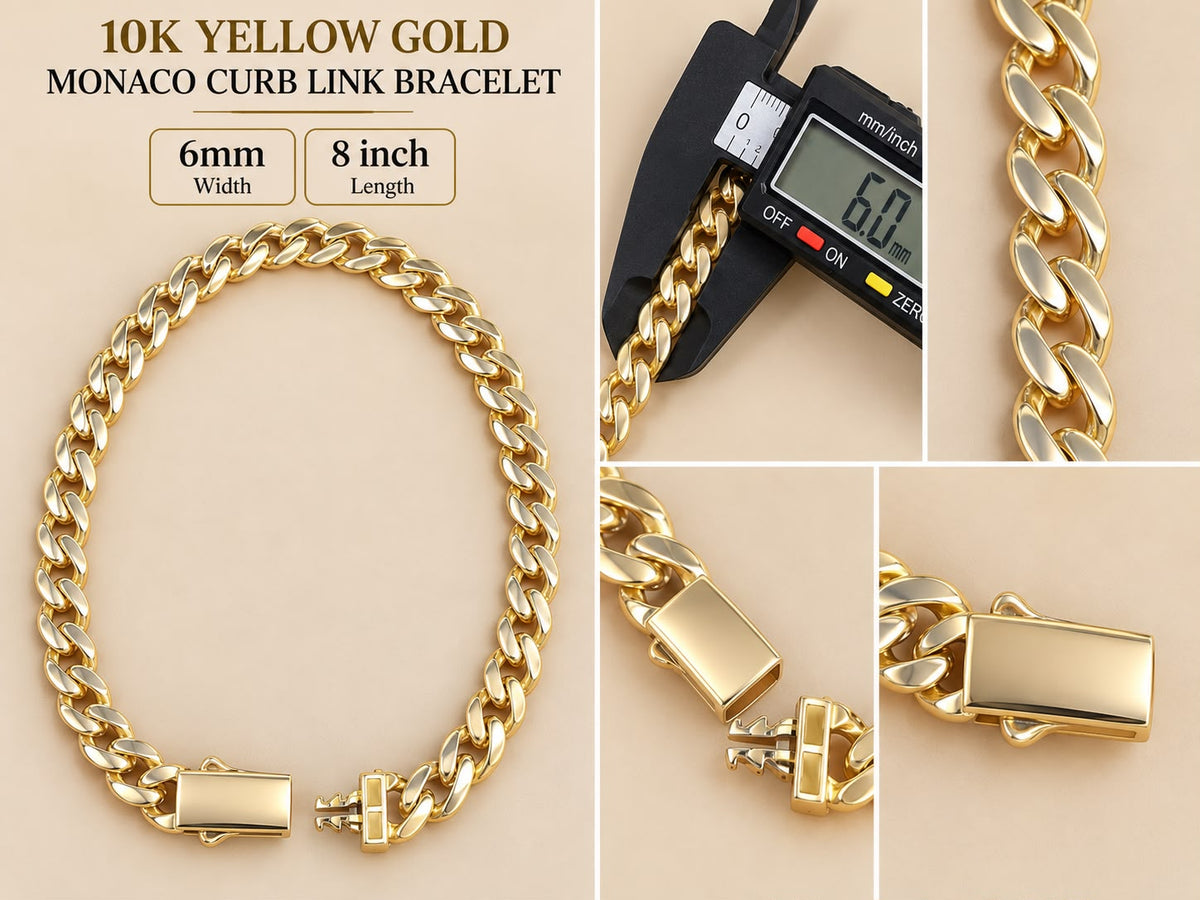 10K Yellow Gold Monaco Curb Link Bracelet 6mm 8” – 6.68 Grams