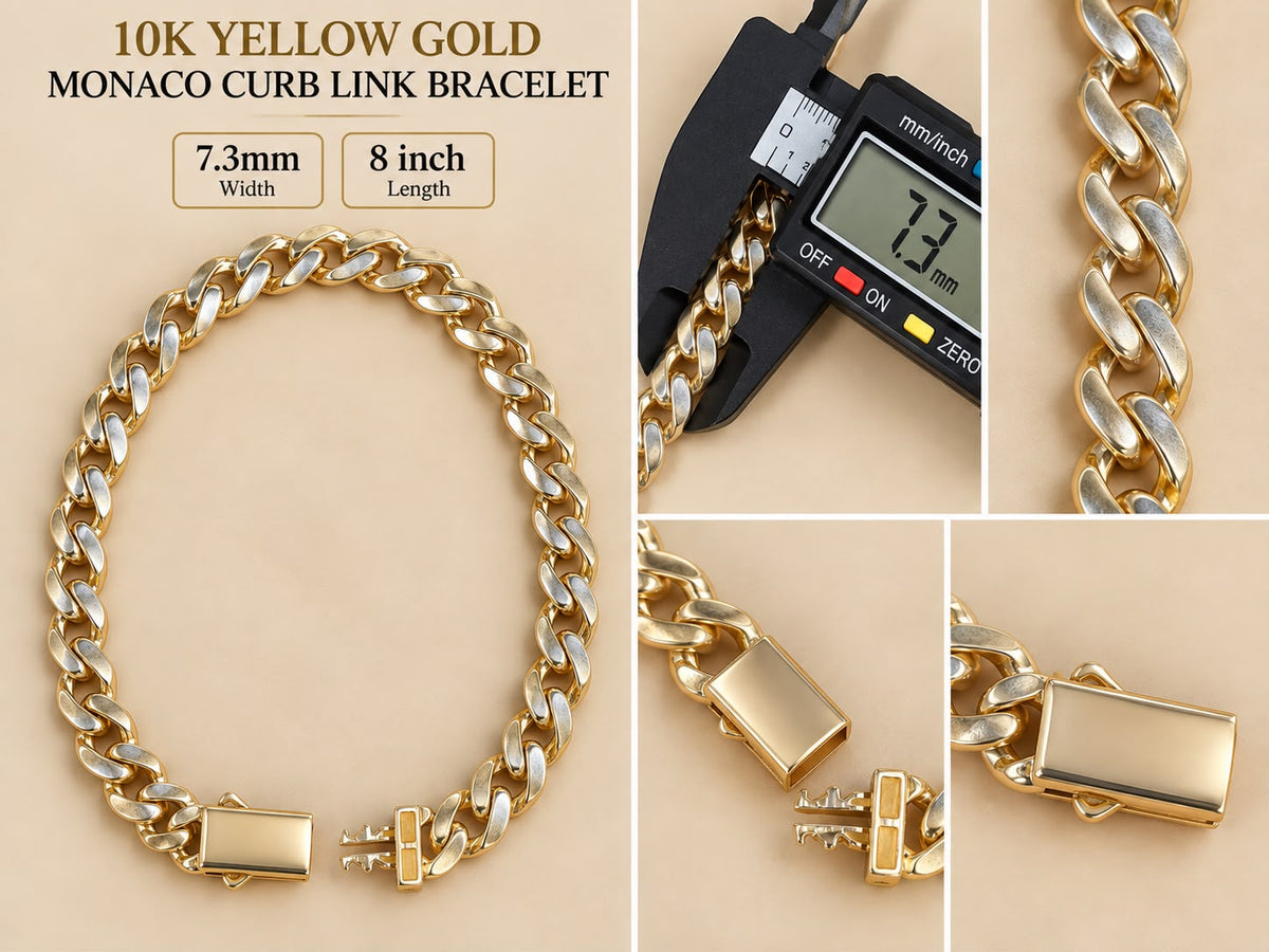 10K Yellow Gold Monaco Curb Link Bracelet 7.3mm 8” – 7.9 Grams