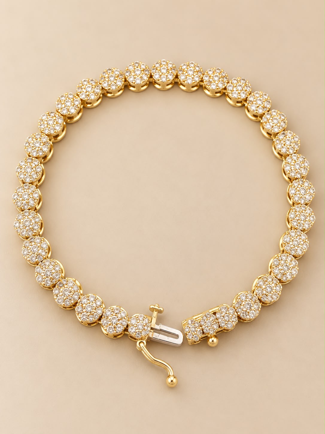 10K Yellow Gold 6 CT Natural Diamond Bracelet 7” 4.6mm Round Cluster Link