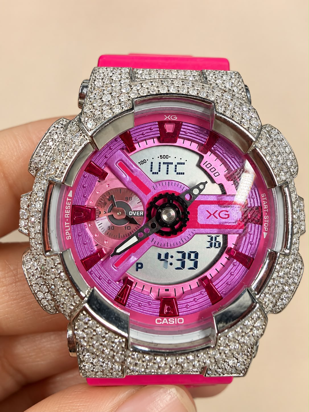 Casio G-Shock Iced Out Watch – 5.85 CT Natural Diamonds – Hot Pink – Custom Diamond Bezel