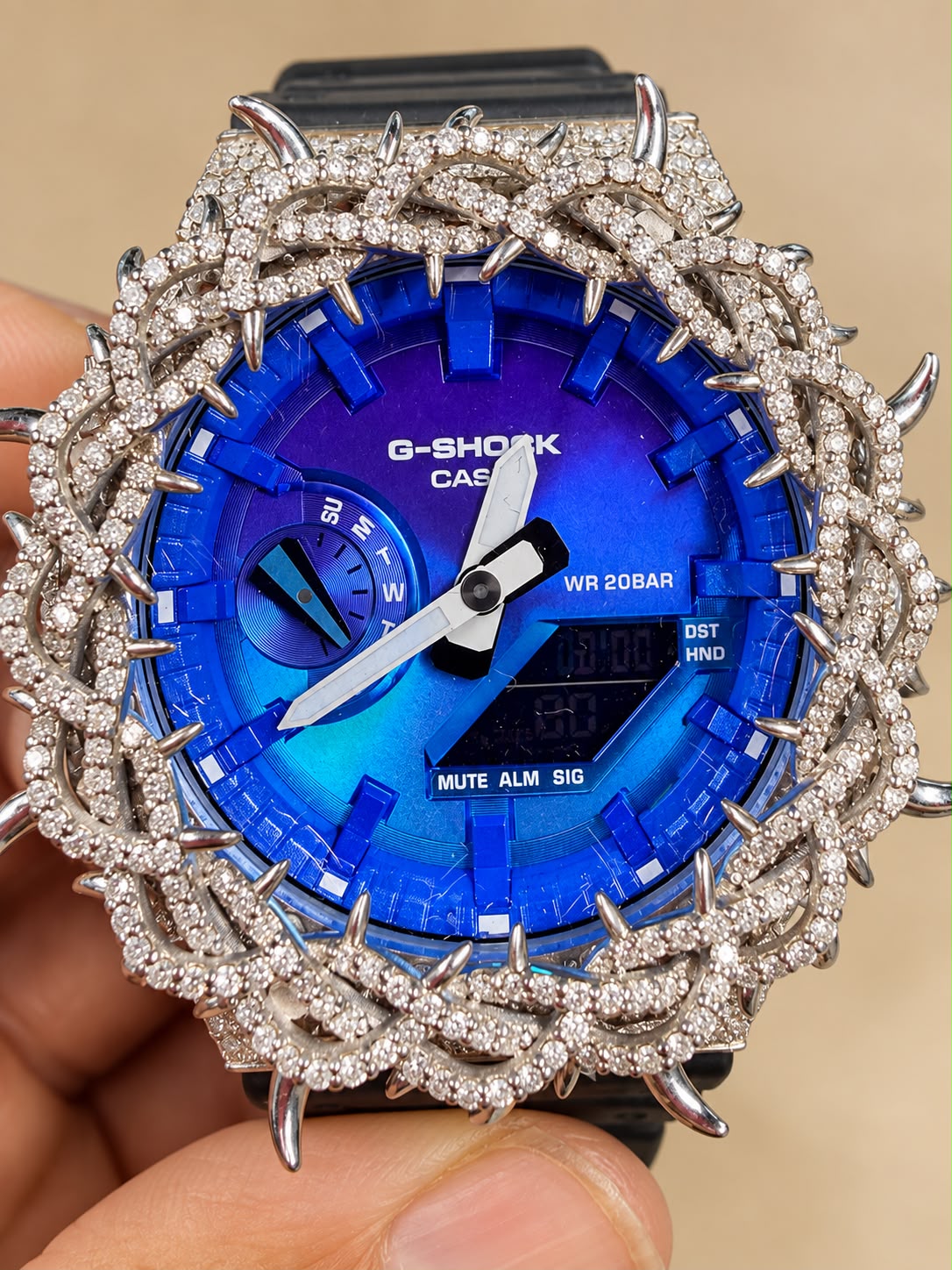Casio G-Shock Iced Out Watch – 5.75 CT Natural Diamonds – Blue Dial – Authentic